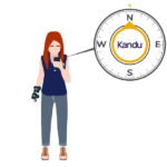 Illustration of a stroke survivor with a hand brace using her phone to communicate with her Kandu Navigator