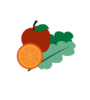 Illustration of an apple, orange and greens