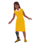 Illustration of a stroke survivor with a leg brace losing her balance.