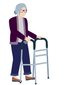 Illustration of a stroke survivor using a walker