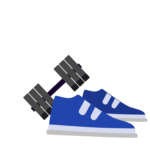 Illustration of sports shoes and weights