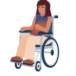 Illustration of a stroke survivor in a wheelchair suffering from discomfort in hes stomach