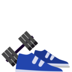 Illustration of sports shoes and weights